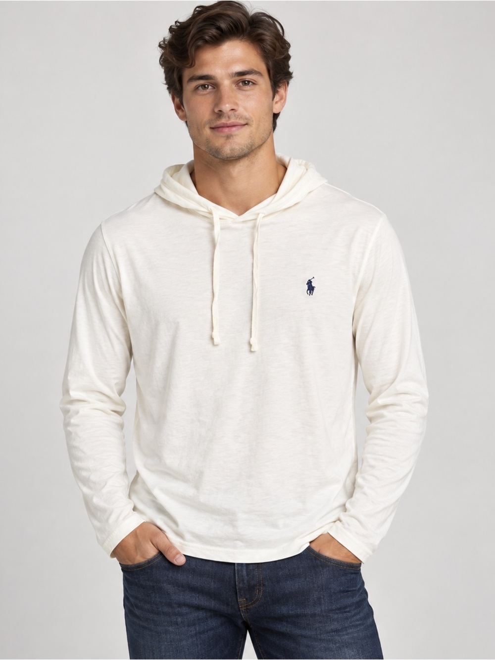 Polo by Ralph Lauren Cream Crewneck Hoodie thin Sweater Navy Pony